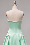 Mint Satin Beaded A-Line Short Homecoming Dress with Bow