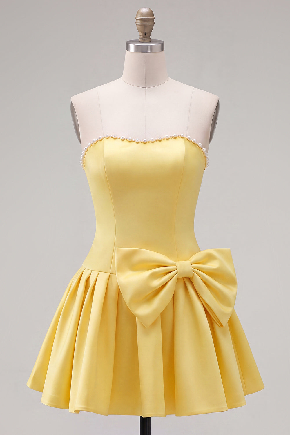 Mint Satin Beaded A-Line Short Homecoming Dress with Bow