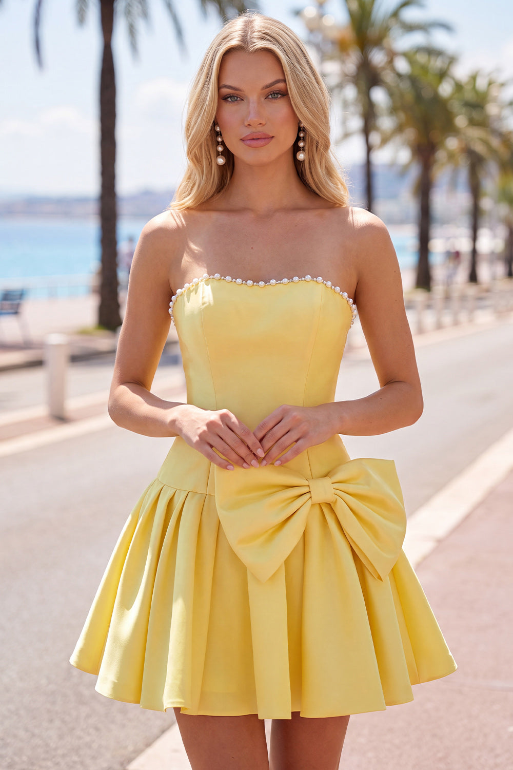 Mint Satin Beaded A-Line Short Homecoming Dress with Bow