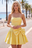 Mint Satin Beaded A-Line Short Homecoming Dress with Bow