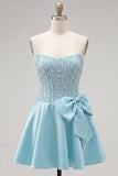 Sparkly Yellow Beaded Corset A-Line Short Homecoming Dress with Bow