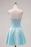 Sparkly Yellow Beaded Corset A-Line Short Homecoming Dress with Bow