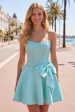 Sparkly Yellow Beaded Corset A-Line Short Homecoming Dress with Bow