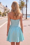 Sparkly Yellow Beaded Corset A-Line Short Homecoming Dress with Bow