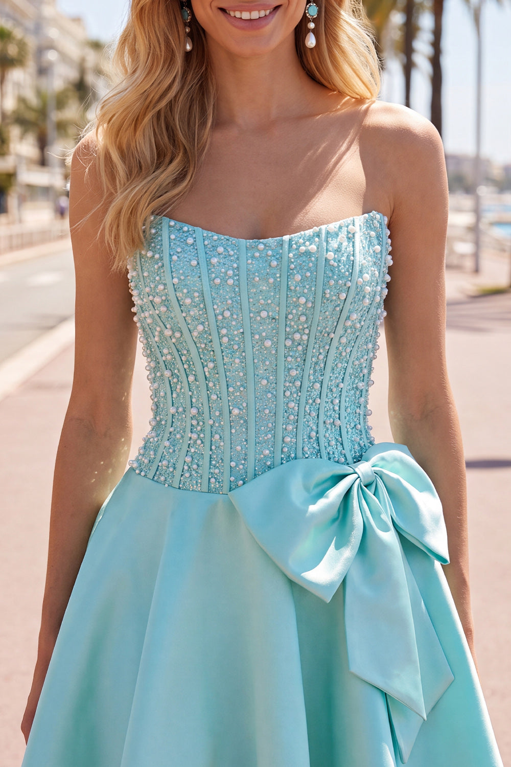 Sparkly Yellow Beaded Corset A-Line Short Homecoming Dress with Bow