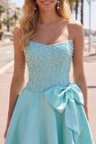 Sparkly Yellow Beaded Corset A-Line Short Homecoming Dress with Bow