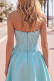 Sparkly Yellow Beaded Corset A-Line Short Homecoming Dress with Bow