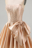 Sparkly Yellow Beaded Corset A-Line Short Homecoming Dress with Bow