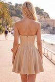 Sparkly Yellow Beaded Corset A-Line Short Homecoming Dress with Bow