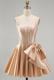 Sparkly Yellow Beaded Corset A-Line Short Homecoming Dress with Bow