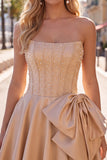 Sparkly Yellow Beaded Corset A-Line Short Homecoming Dress with Bow