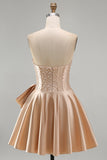 Sparkly Yellow Beaded Corset A-Line Short Homecoming Dress with Bow