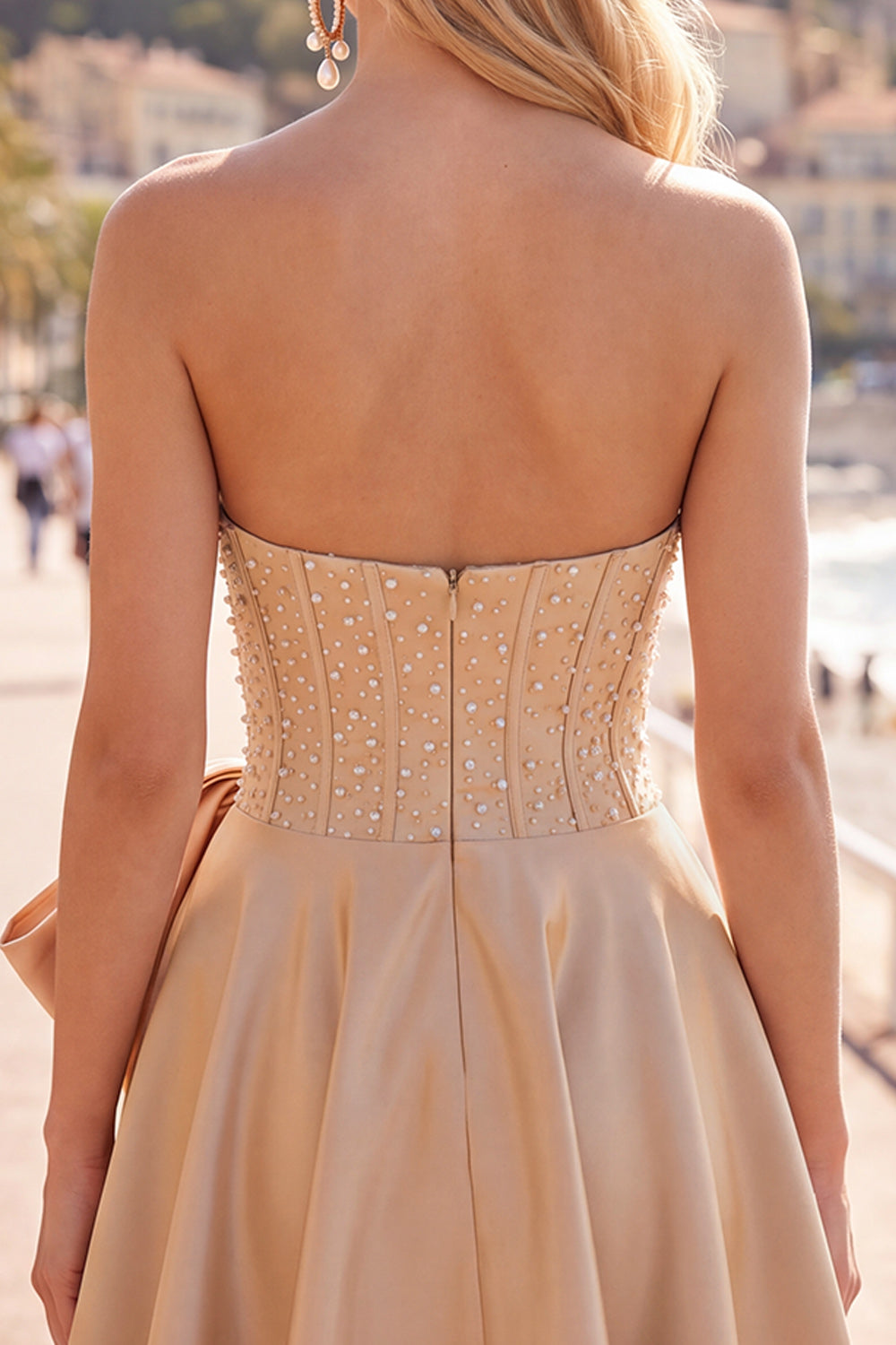 Sparkly Yellow Beaded Corset A-Line Short Homecoming Dress with Bow