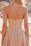 Sparkly Yellow Beaded Corset A-Line Short Homecoming Dress with Bow