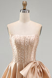 Sparkly Yellow Beaded Corset A-Line Short Homecoming Dress with Bow