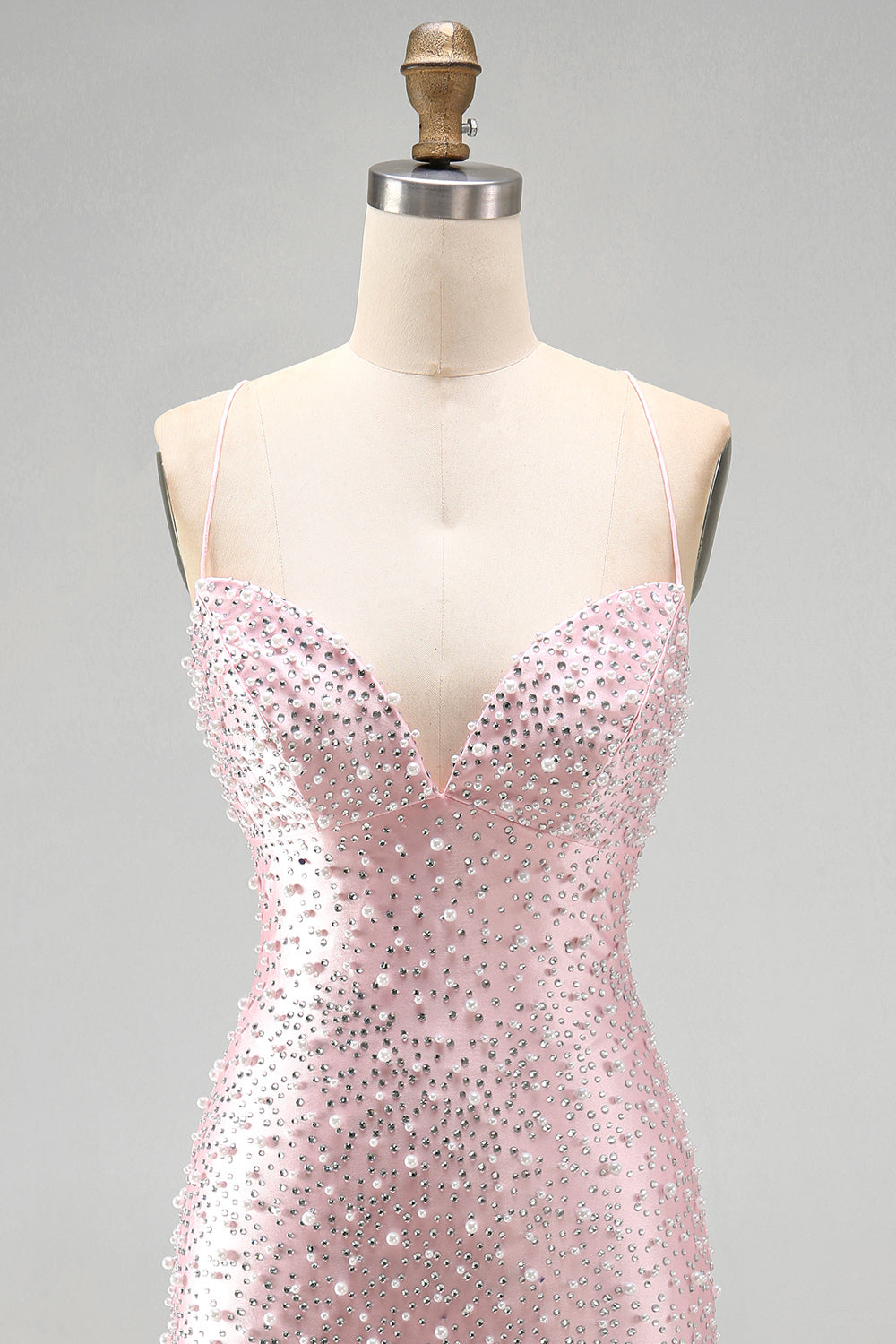 Sparkly Pink Tight V-Neck Beaded Short Homecoming Dress with Pearl