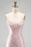 Sparkly Pink Tight V-Neck Beaded Short Homecoming Dress with Pearl