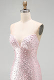 Sparkly Pink Tight V-Neck Beaded Short Homecoming Dress with Pearl