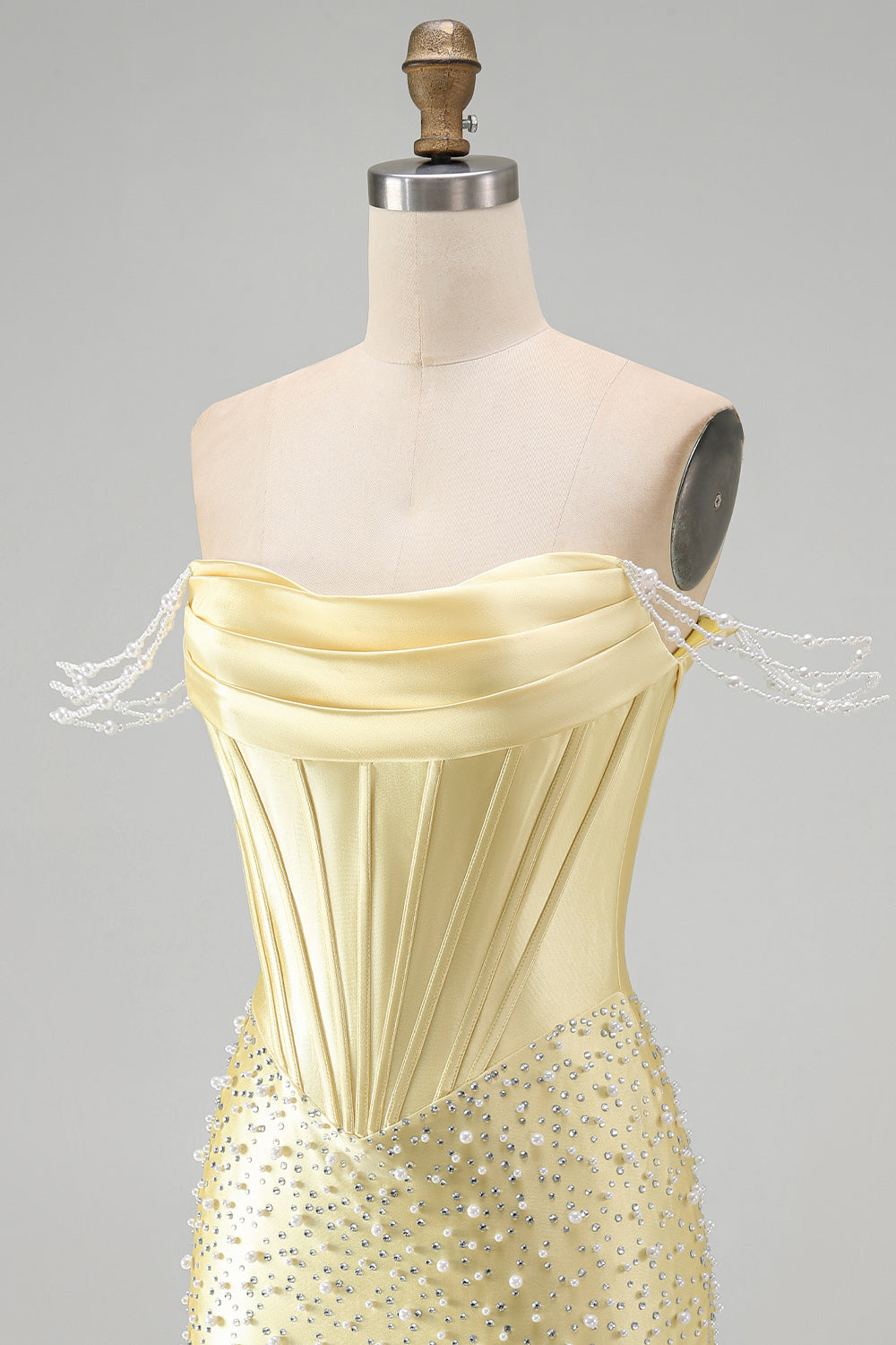 Yellow Corset Tight Off the Shoulder Short Pearl Homecoming Dress with Beading