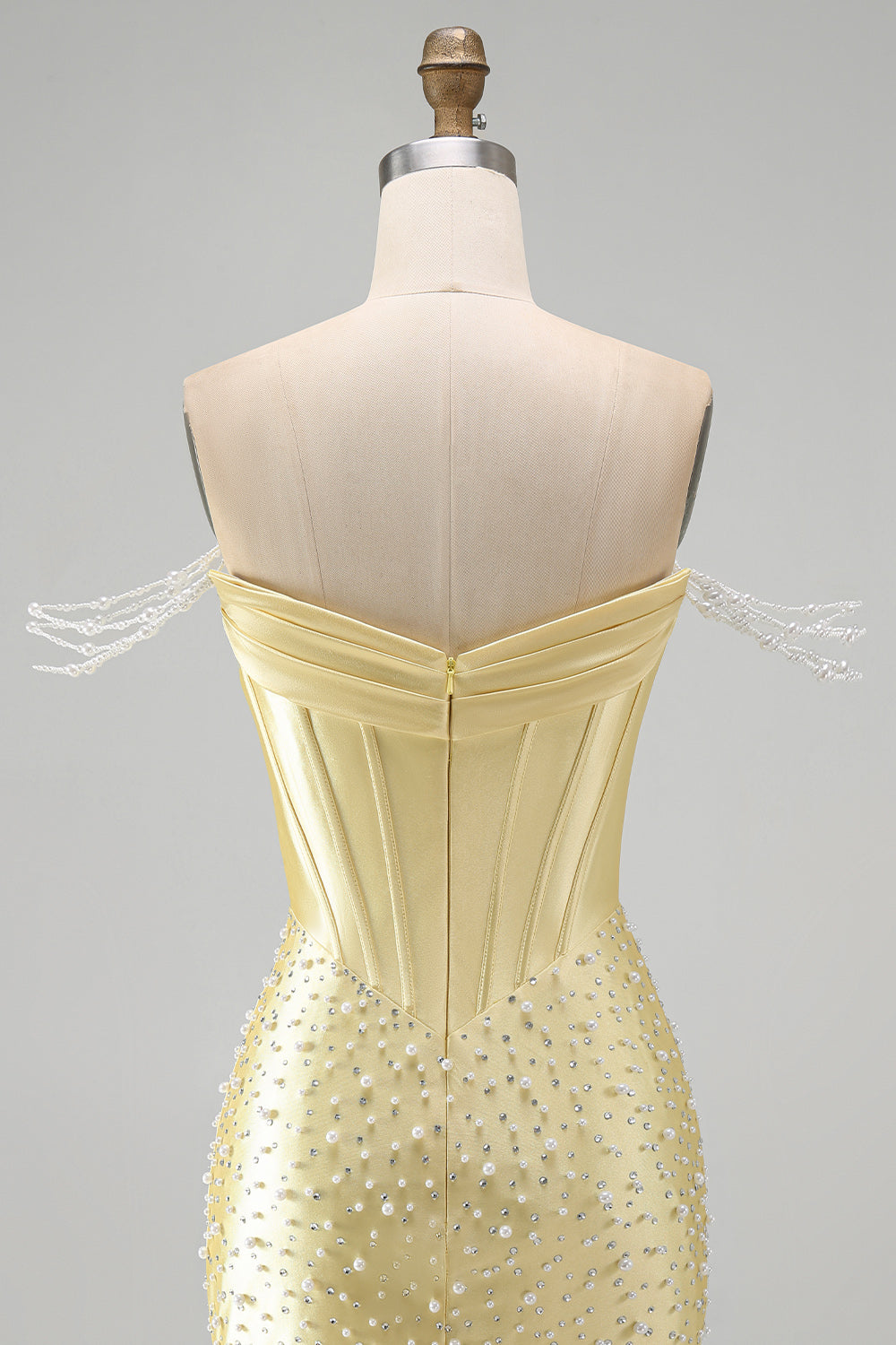 Yellow Corset Tight Off the Shoulder Short Pearl Homecoming Dress with Beading