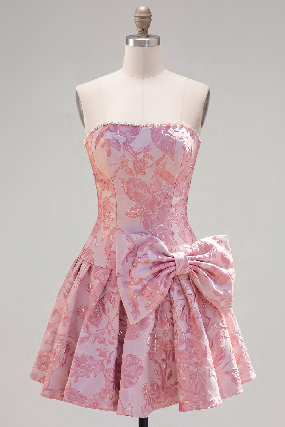 Floral Purple Jacquard A-Line Short Homecoming Dress with Bow