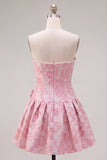 Floral Purple Jacquard A-Line Short Homecoming Dress with Bow