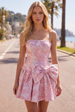 Floral Purple Jacquard A-Line Short Homecoming Dress with Bow