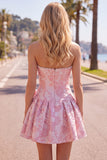 Floral Purple Jacquard A-Line Short Homecoming Dress with Bow