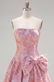 Floral Purple Jacquard A-Line Short Homecoming Dress with Bow