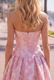 Floral Purple Jacquard A-Line Short Homecoming Dress with Bow