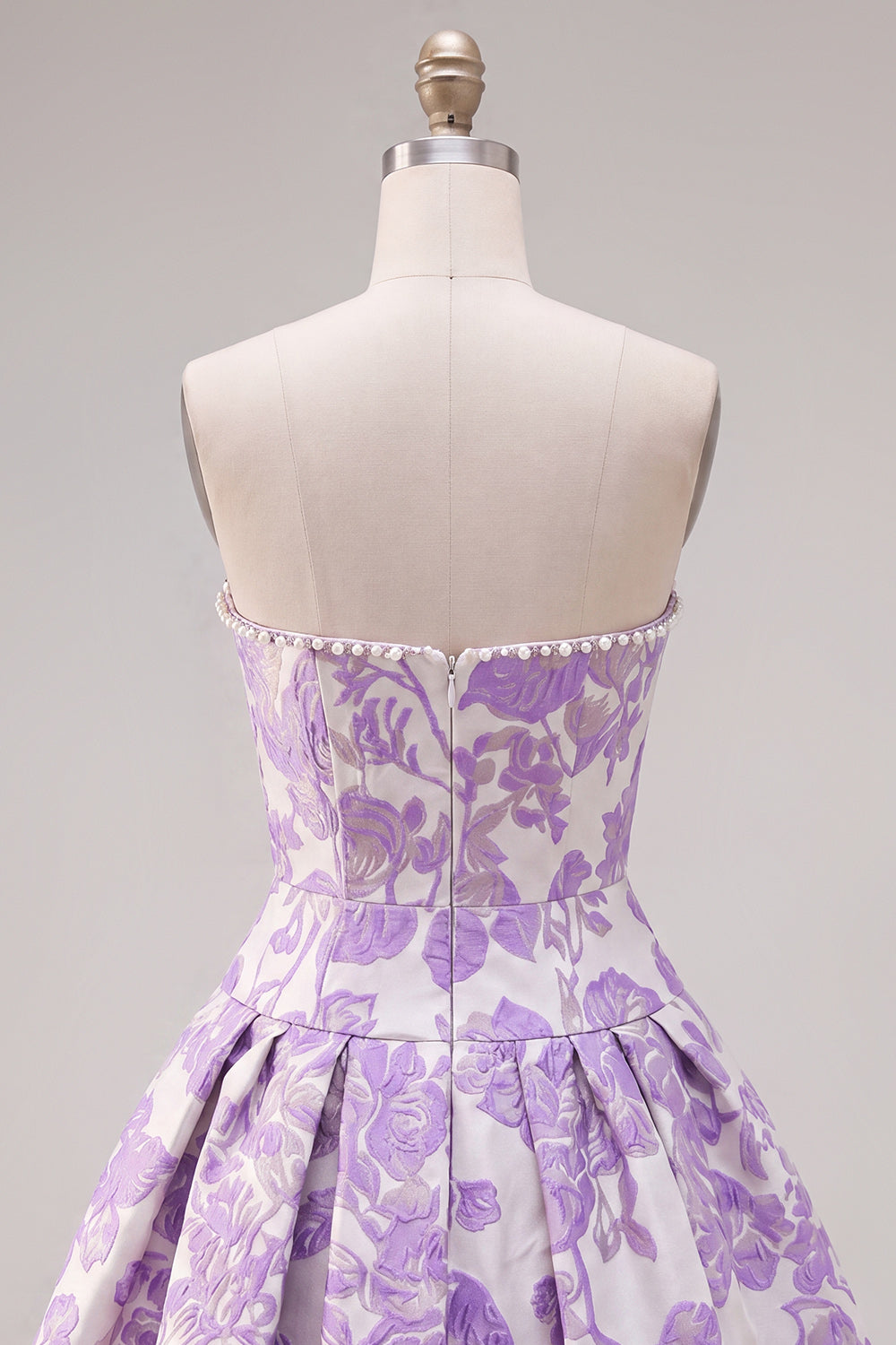 Floral Purple Jacquard A-Line Short Homecoming Dress with Bow