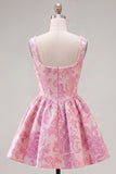Floral Blue Corset A-Line Short Homecoming Dress with Bow