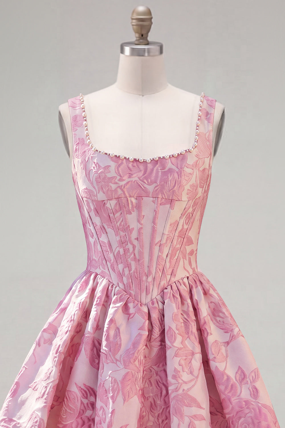 Floral Blue Corset A-Line Short Homecoming Dress with Bow