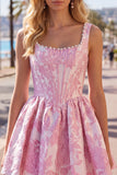 Floral Blue Corset A-Line Short Homecoming Dress with Bow