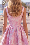 Floral Blue Corset A-Line Short Homecoming Dress with Bow