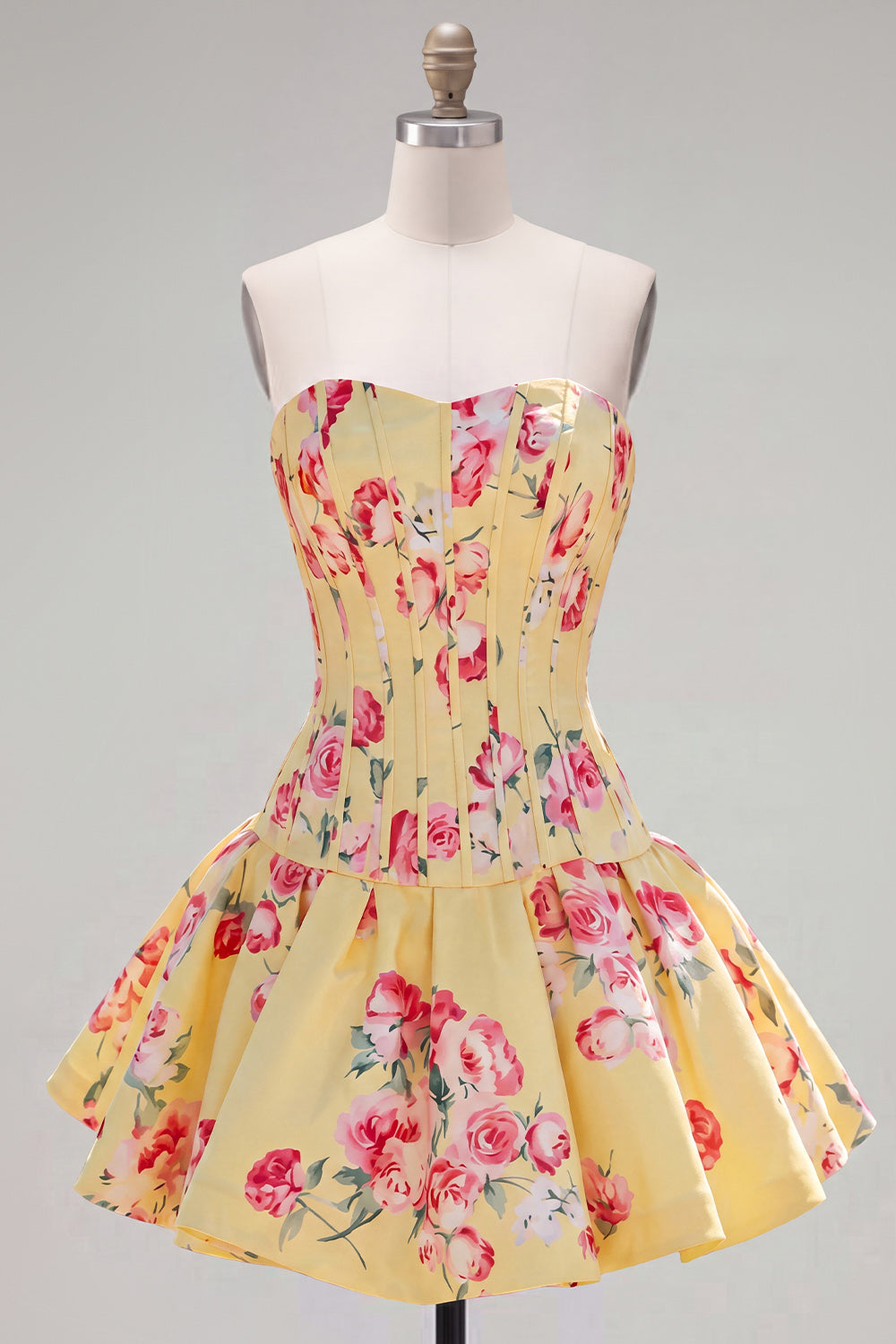 Floral Blue Satin Sweetheart Corset A-Line Short Homecoming Dress