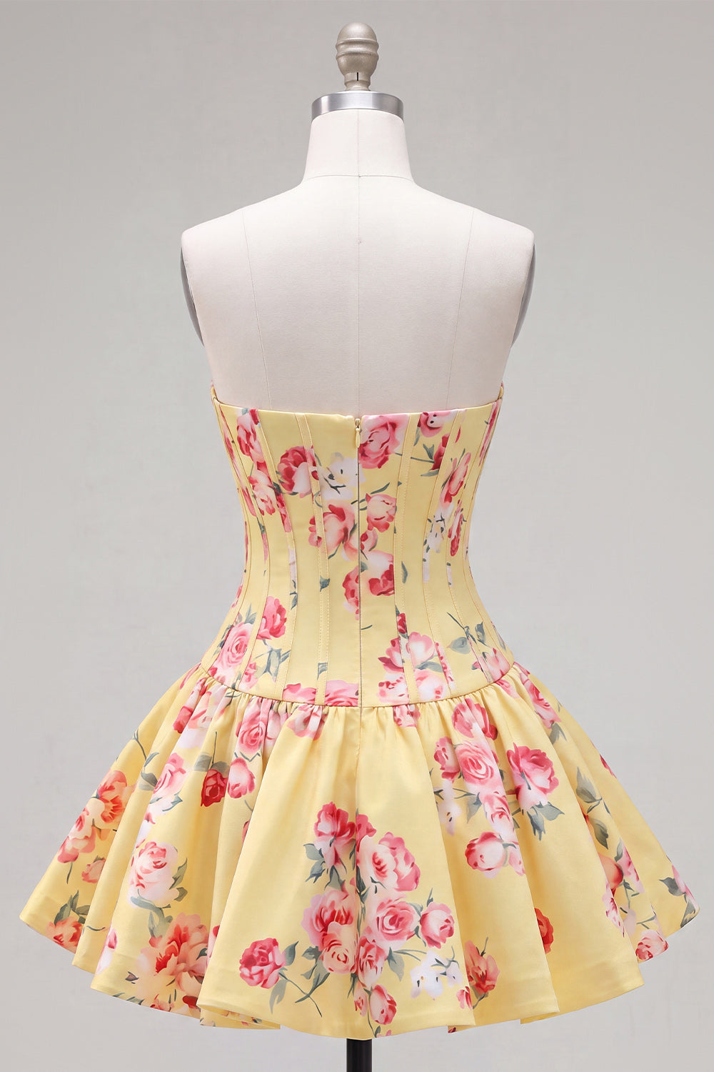 Floral Blue Satin Sweetheart Corset A-Line Short Homecoming Dress