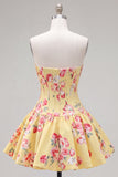 Floral Blue Satin Sweetheart Corset A-Line Short Homecoming Dress