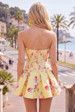 Floral Blue Satin Sweetheart Corset A-Line Short Homecoming Dress