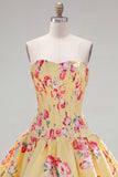 Floral Blue Satin Sweetheart Corset A-Line Short Homecoming Dress