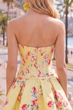 Floral Blue Satin Sweetheart Corset A-Line Short Homecoming Dress