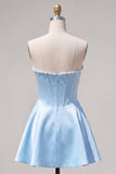 Fuchsia Corset Satin A-Line Short Homecoming Dress with Beading