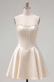 Fuchsia Corset Satin A-Line Short Homecoming Dress with Beading