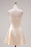 Fuchsia Corset Satin A-Line Short Homecoming Dress with Beading