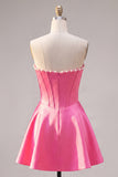 Fuchsia Corset Satin A-Line Short Homecoming Dress with Beading
