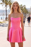 Fuchsia Corset Satin A-Line Short Homecoming Dress with Beading