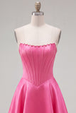Fuchsia Corset Satin A-Line Short Homecoming Dress with Beading