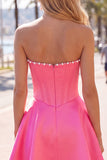 Fuchsia Corset Satin A-Line Short Homecoming Dress with Beading