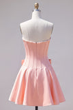 Peach Pink Corset Satin A-Line Short Homecoming Dress with Bow