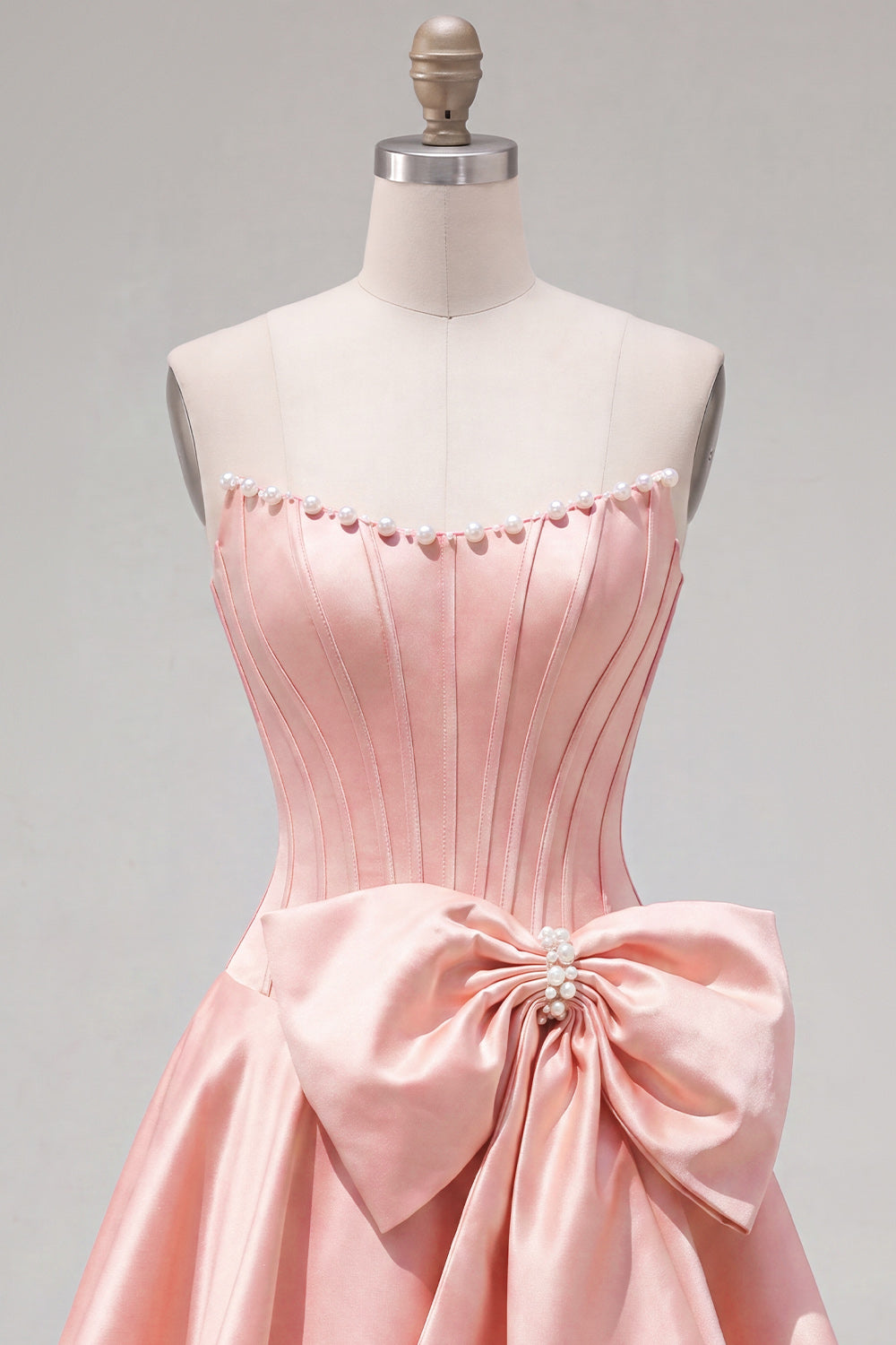 Peach Pink Corset Satin A-Line Short Homecoming Dress with Bow